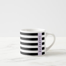 Taza De Espresso Bandas en blanco y negro, rayas, líneas, nombre