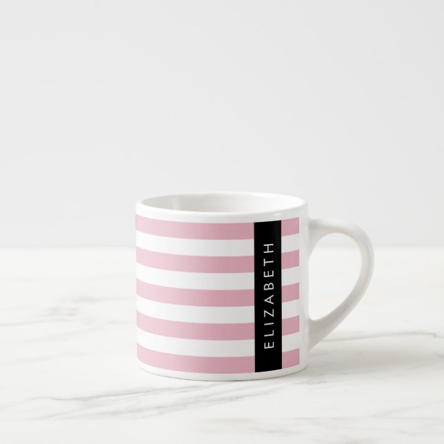 Taza De Espresso Bandas rosadas, Patrón rayado, Líneas, Su Nombre (Derecha)