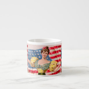 Taza De Espresso Bandera Americana Dama Libertad Independencia