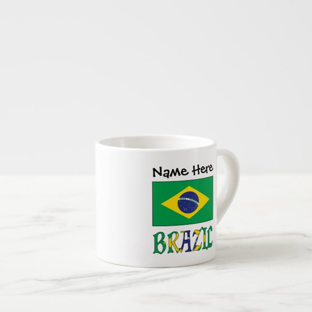 Taza De Espresso Bandera brasileña con tu nombre (Derecha)