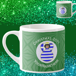 Taza De Espresso Bandera de Navidad de Cabello Negro de Ángel Grieg