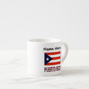 Taza De Espresso Bandera de Puerto Rico Personalización Azul