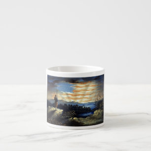 Taza De Espresso Bandera estadounidense celestial en el cielo, guer