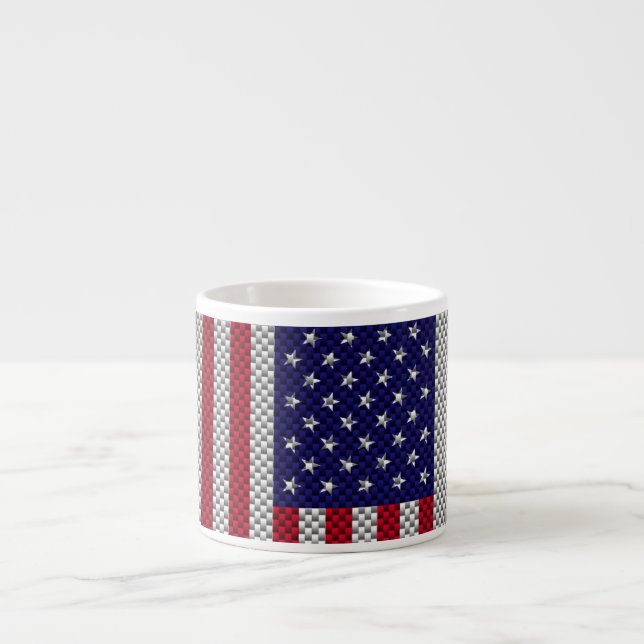 Taza De Espresso Bandera estadounidense sobre la fibra de carbono c (Frente)