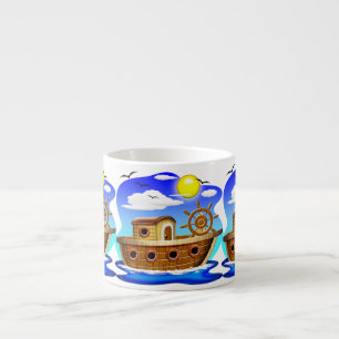 Taza De Espresso Barco Pesquero Dibujo Animado