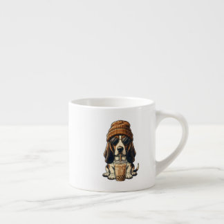 Taza De Espresso Basset Hound Hipster Perro Bebiendo Café Helado