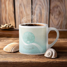 Taza De Espresso Beach House Clam Shell Aqua Blue ID623