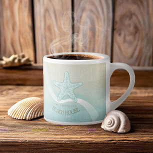 Taza De Espresso Beach House Nautical Starfish Aqua Blue ID623