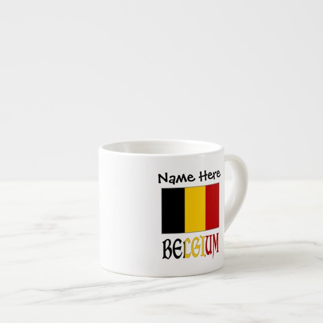 Taza De Espresso Bélgica y la bandera belga personalizada (Derecha)