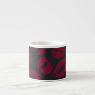 Taza De Espresso Besos de lápiz labial: impresiones rojas oscuras