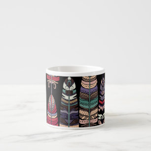 Taza De Espresso Birds Feathers Tribal Art Seamless