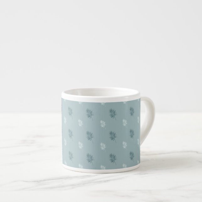Taza De Espresso Blanco y azul bonito y hojas (Derecha)