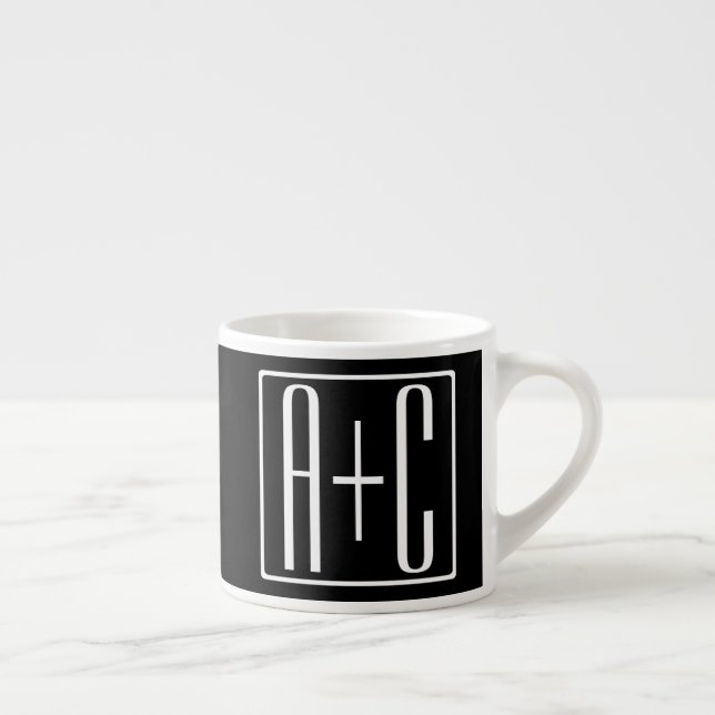 Taza De Espresso Blanco y negro | Iniciales de parejas (Derecha)
