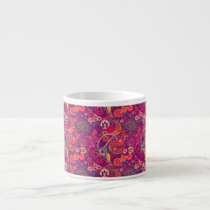 Taza De Espresso Bloom Rubor: Patrón de jardín rosado artístico