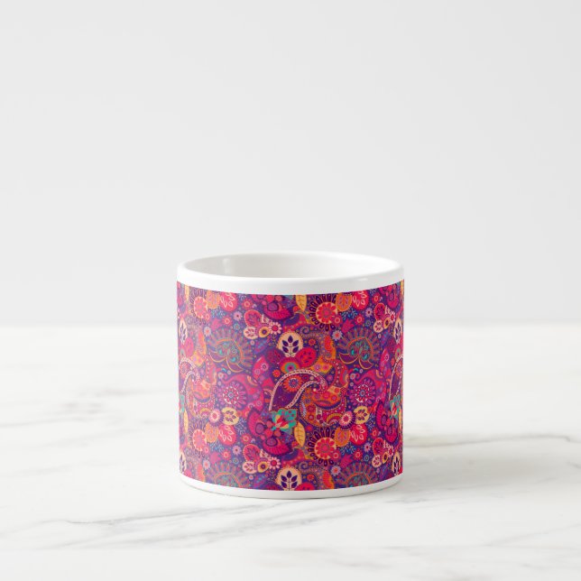 Taza De Espresso Bloom Rubor: Patrón de jardín rosado artístico (Frente)