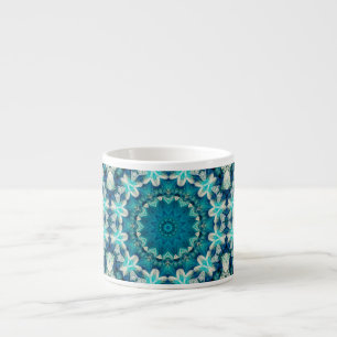 Taza De Espresso Blue Aqua Mandala Rosette Retro Hippie