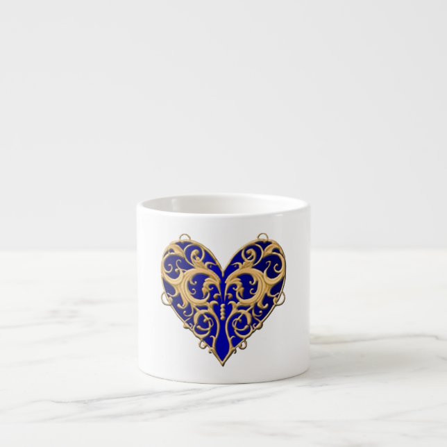 Taza De Espresso Blue Filigree Heart Mug (Frente)