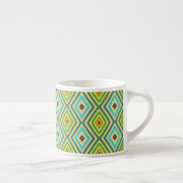Taza De Espresso Blue Green Diamond Geometrical Pattern