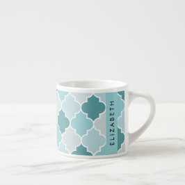 Taza De Espresso Blue Moroccan Trellis, Quatrefoil, tu nombre