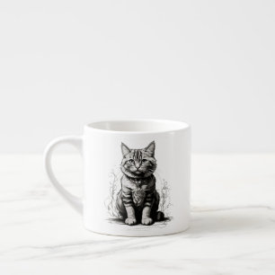Taza De Espresso Boceto de gato lindo a lápiz