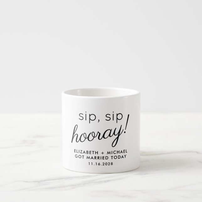 Taza De Espresso Boda Favor Sip Sip Hooray (Frente)