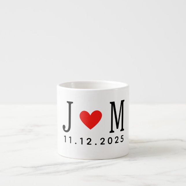 Taza De Espresso Boda personalizado Nombre de la pareja Fecha Amor  (Frente)