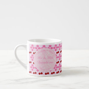 Taza De Espresso Boda Primavera Rosa Flor de cerezo y cerezas