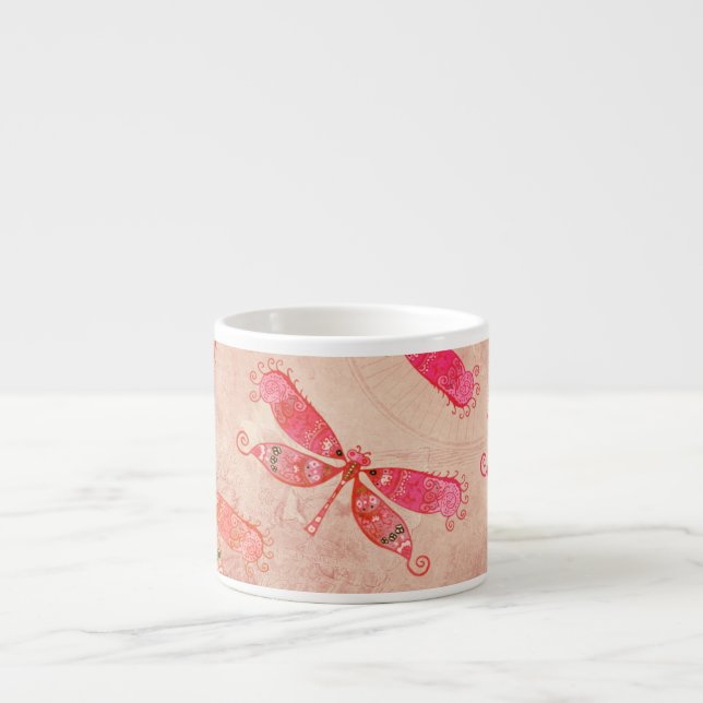 Taza De Espresso Boho Dragonflies en rosa (Frente)