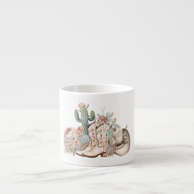 Taza De Espresso Boho vaquero del desierto vaquero botas vaquero go (Frente)