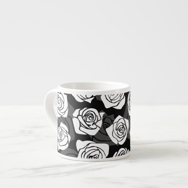 Taza De Espresso Bonitas rosas blancas y negras de época (Izquierda)