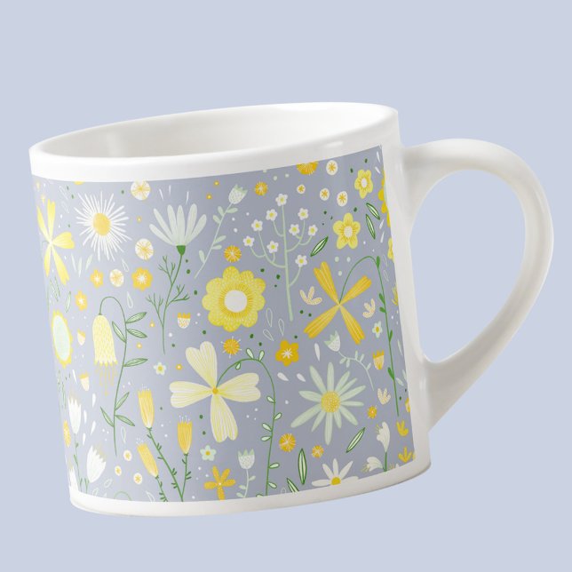 Taza De Espresso Bonito Azul Botánico Flor Floral Keepsake (Blue and yellow floral espresso cup)