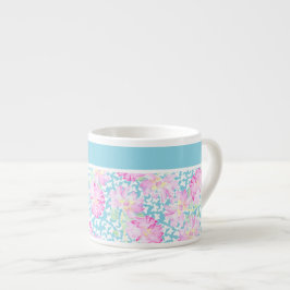 Taza De Espresso Bonito Espresso Mug, rosas rosadas, mariposas blan