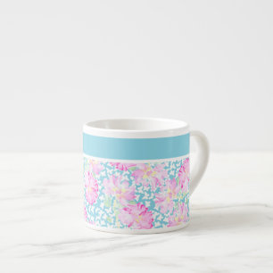 Taza De Espresso Bonito Espresso Mug, rosas rosadas, mariposas blan