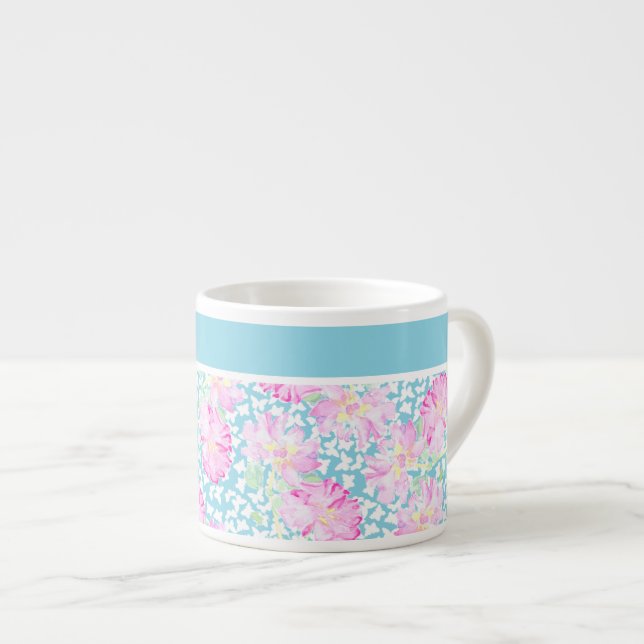 Taza De Espresso Bonito Espresso Mug, rosas rosadas, mariposas blan (Derecha)