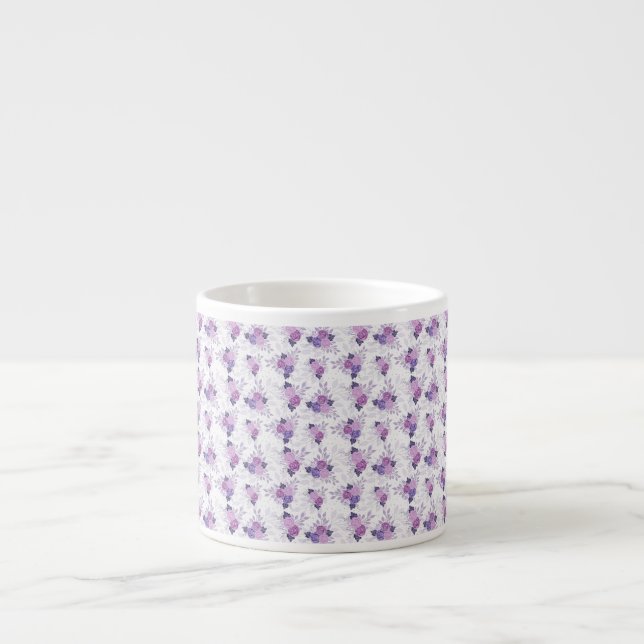 Taza De Espresso Bonito floral rosada púrpura (Frente)