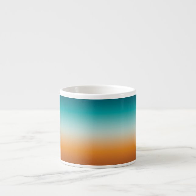 Taza De Espresso Bonito Ombre Naranja soleado y degradado azul Verd (Frente)