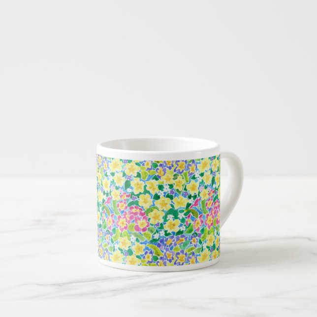 Taza De Espresso Bonito Rosa, Azul, Primoras Amarillas Espresso Mug (Derecha)