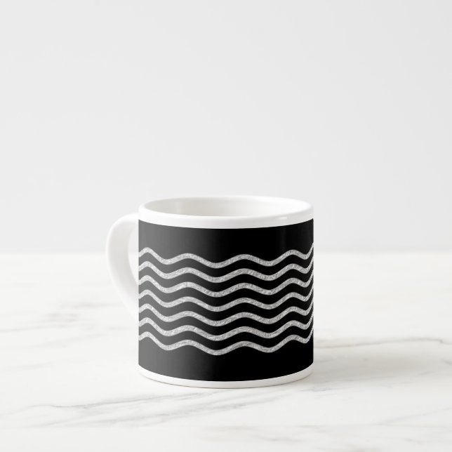 Taza De Espresso Bonitos Olas de plata + tu fondo, texto e ideas (Izquierda)