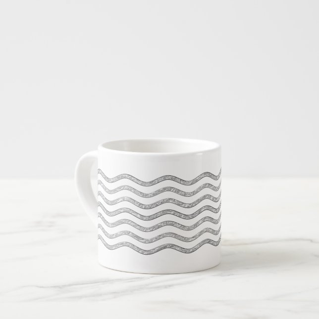 Taza De Espresso Bonitos Olas de plata + tu fondo, texto e ideas (Izquierda)