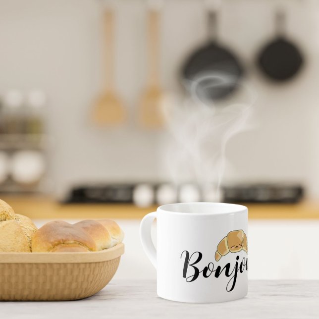 Taza De Espresso Bonjour Croissant pastelería francesa lindo kawaii (Subido por el creador)