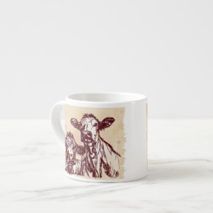 Taza De Espresso Bosquejo del drenaje de la mano de dos vacas y