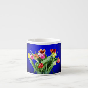 Taza De Espresso Bouquet de tulipanes en azul