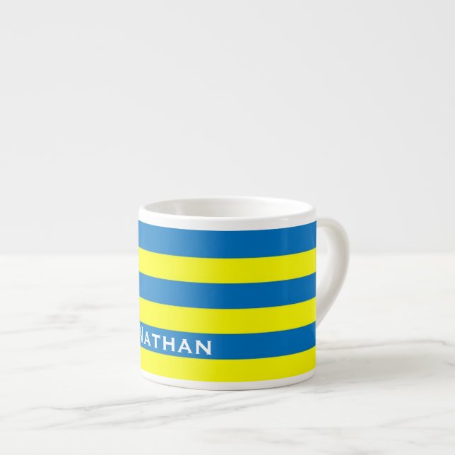 Taza De Espresso Bright Yellow and Blue Stripes Personalised (Derecha)