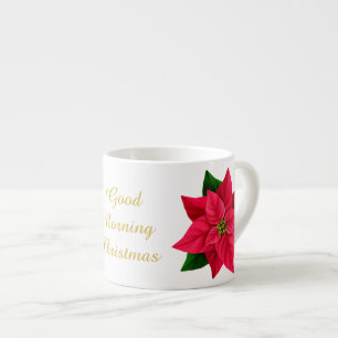Taza De Espresso Buenos Días Navidad Café Fuerte Poinsettia