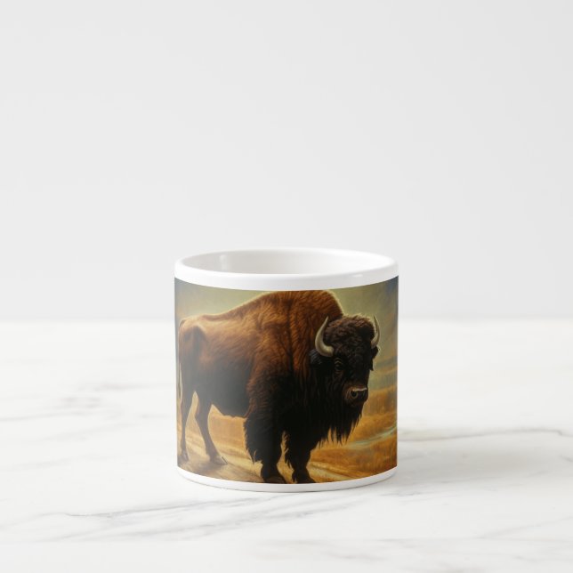 Taza De Espresso Buffalo Bison Sunset Silhouette (Frente)