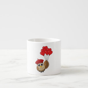 Taza De Espresso Búho lindo volando con globos cardíacos