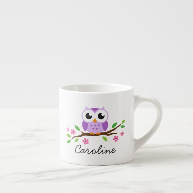Taza De Espresso Búho púrpura en nombre personalizado lindo de la (Derecha)