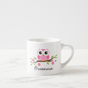 Taza De Espresso Búho rosado lindo en nombre del personalizable de
