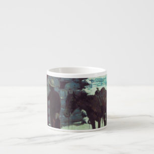 Taza De Espresso Caballo y vaquero en nieve invernal