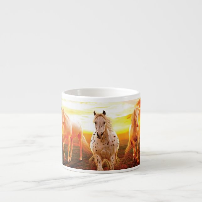 Taza De Espresso Caballos al atardecer lanzando almohada (Frente)